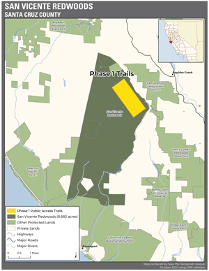 Map of phase 1 trails at San Vicente Redwoods.